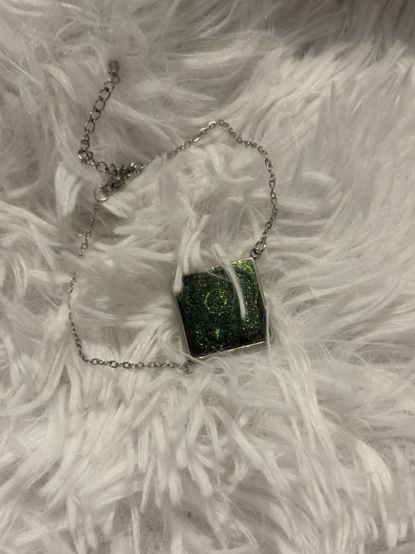 Silver Bracelet - Green Diamond Shape